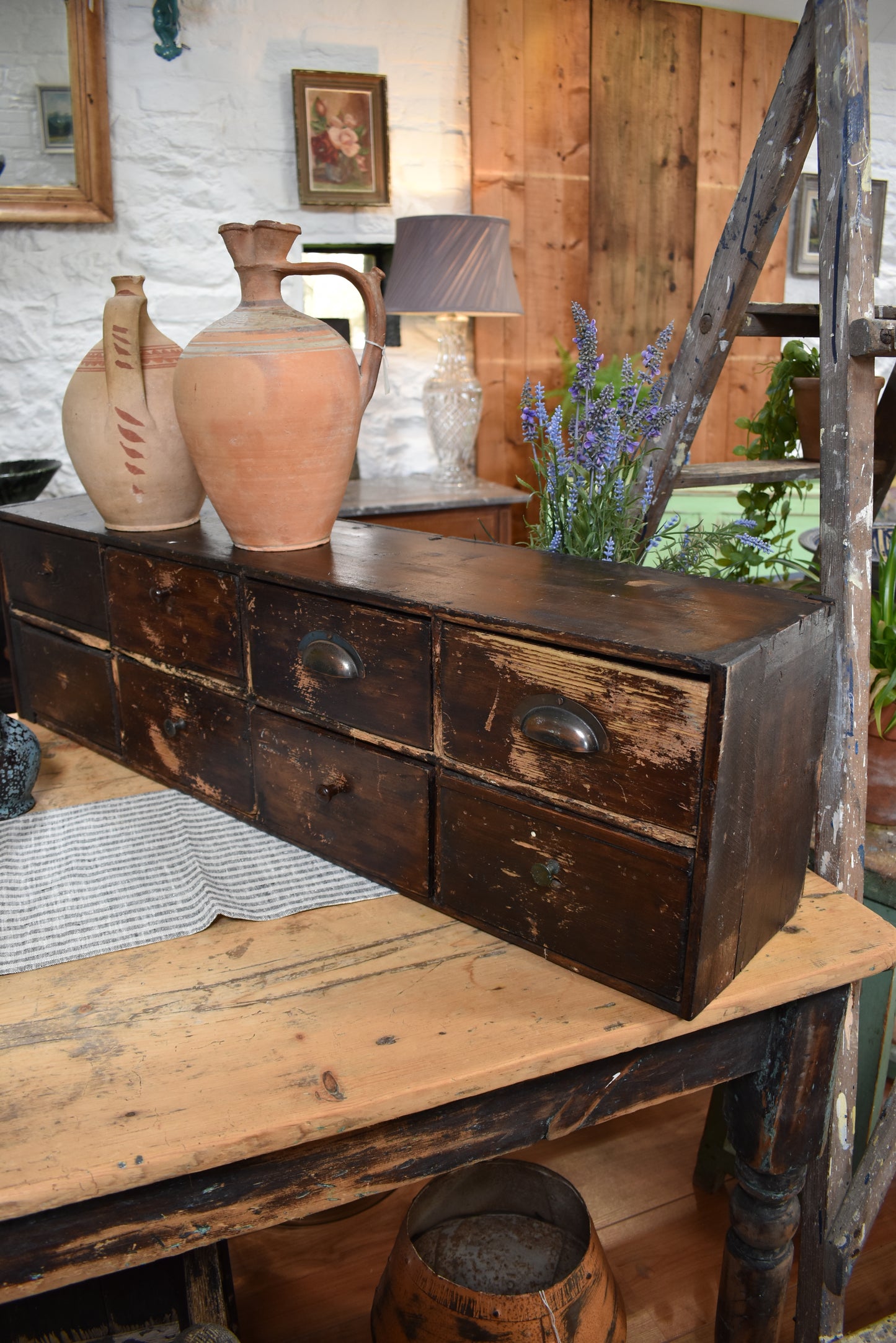Lovely old table top Bank of Drawers
