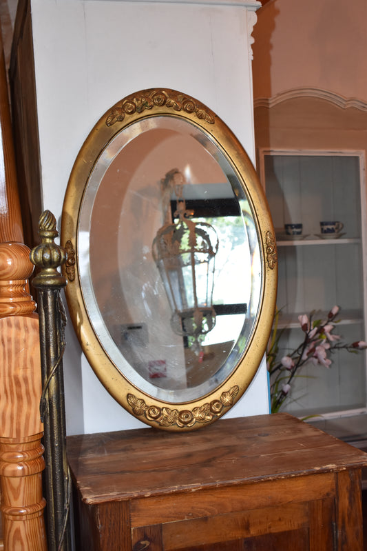 French Antique Oval Gilt Mirror