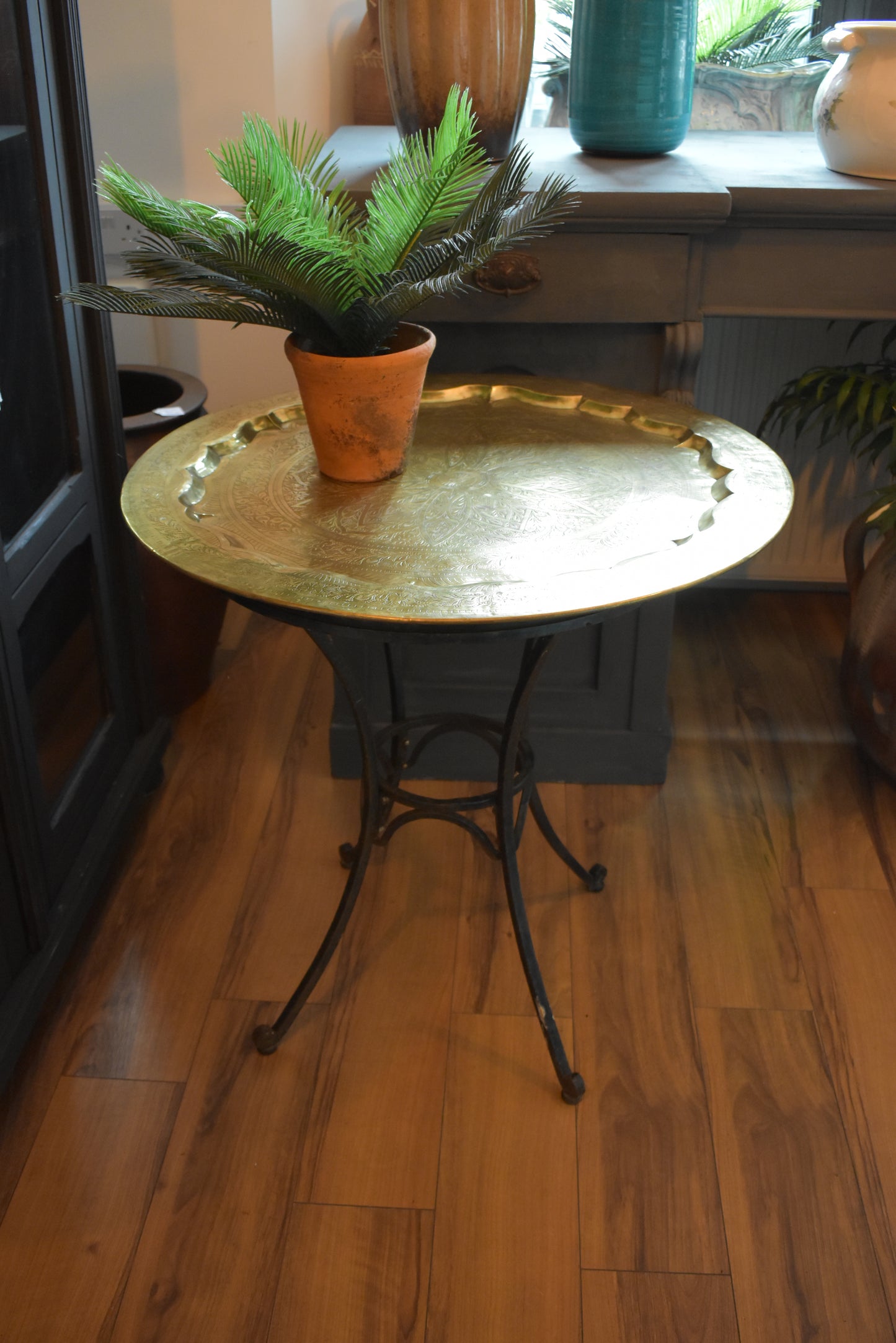 Cast Iron Brass Top French Table