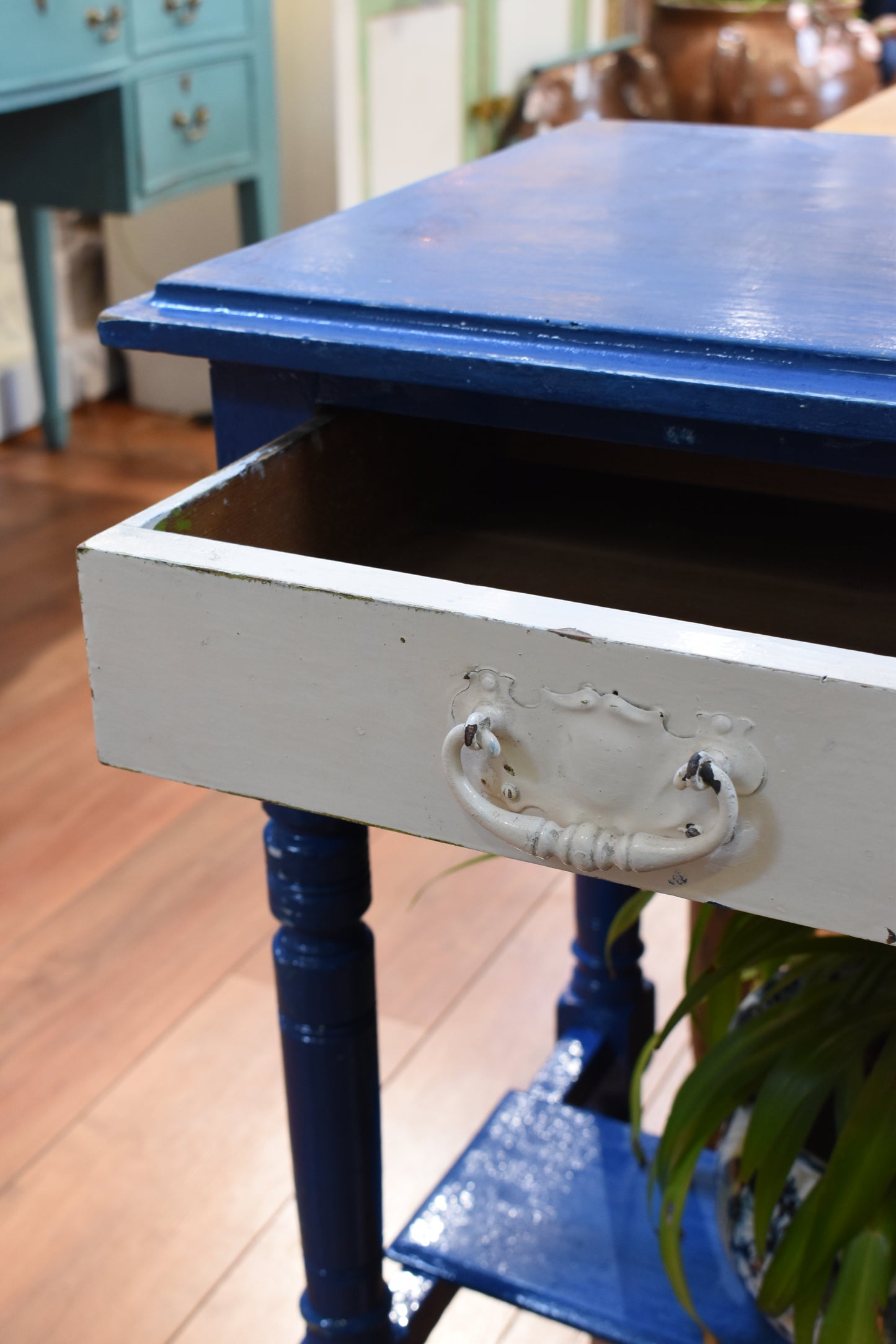 Blue Table with a White Drawer