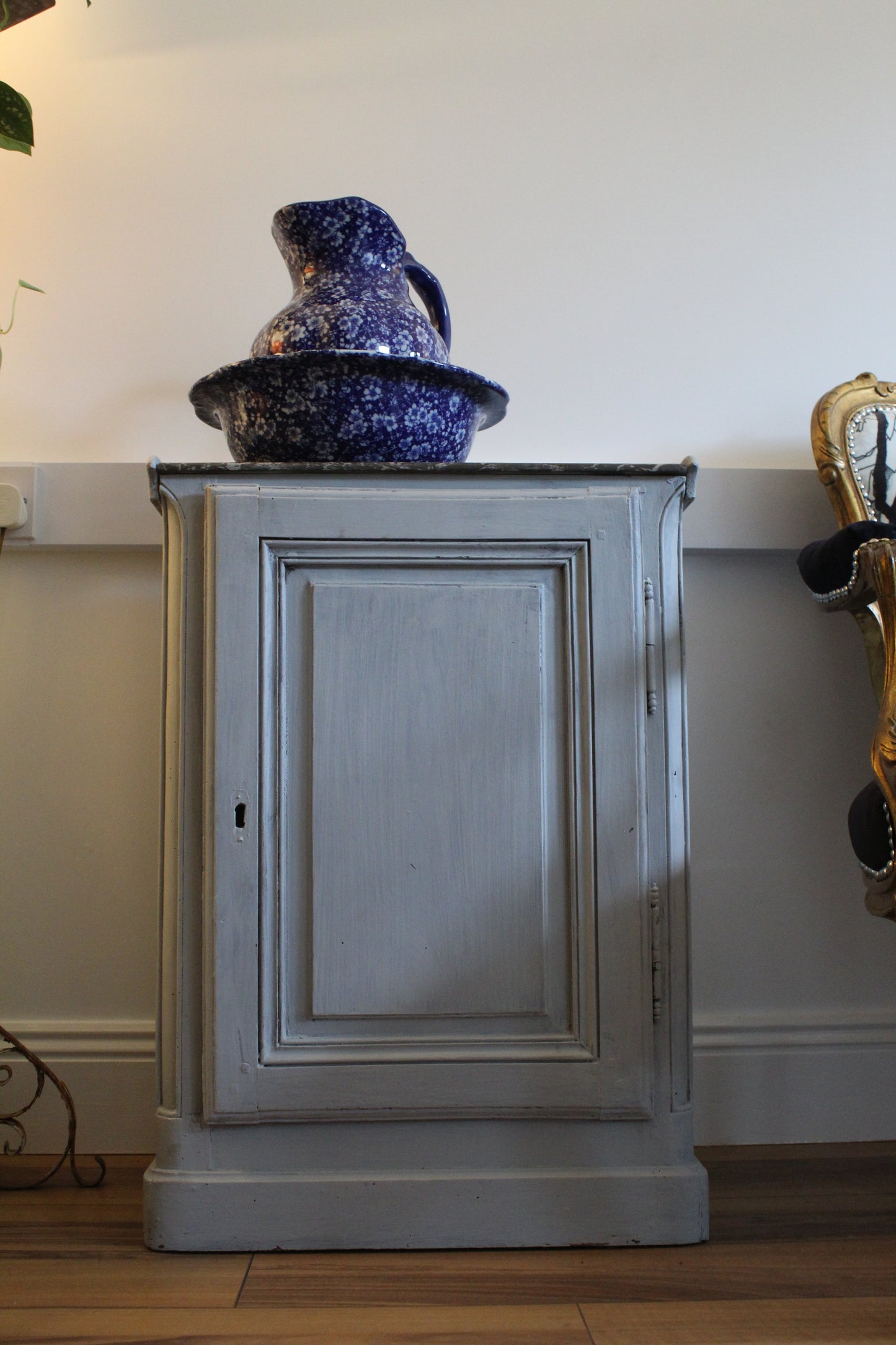French Antique Marble Top Locker
