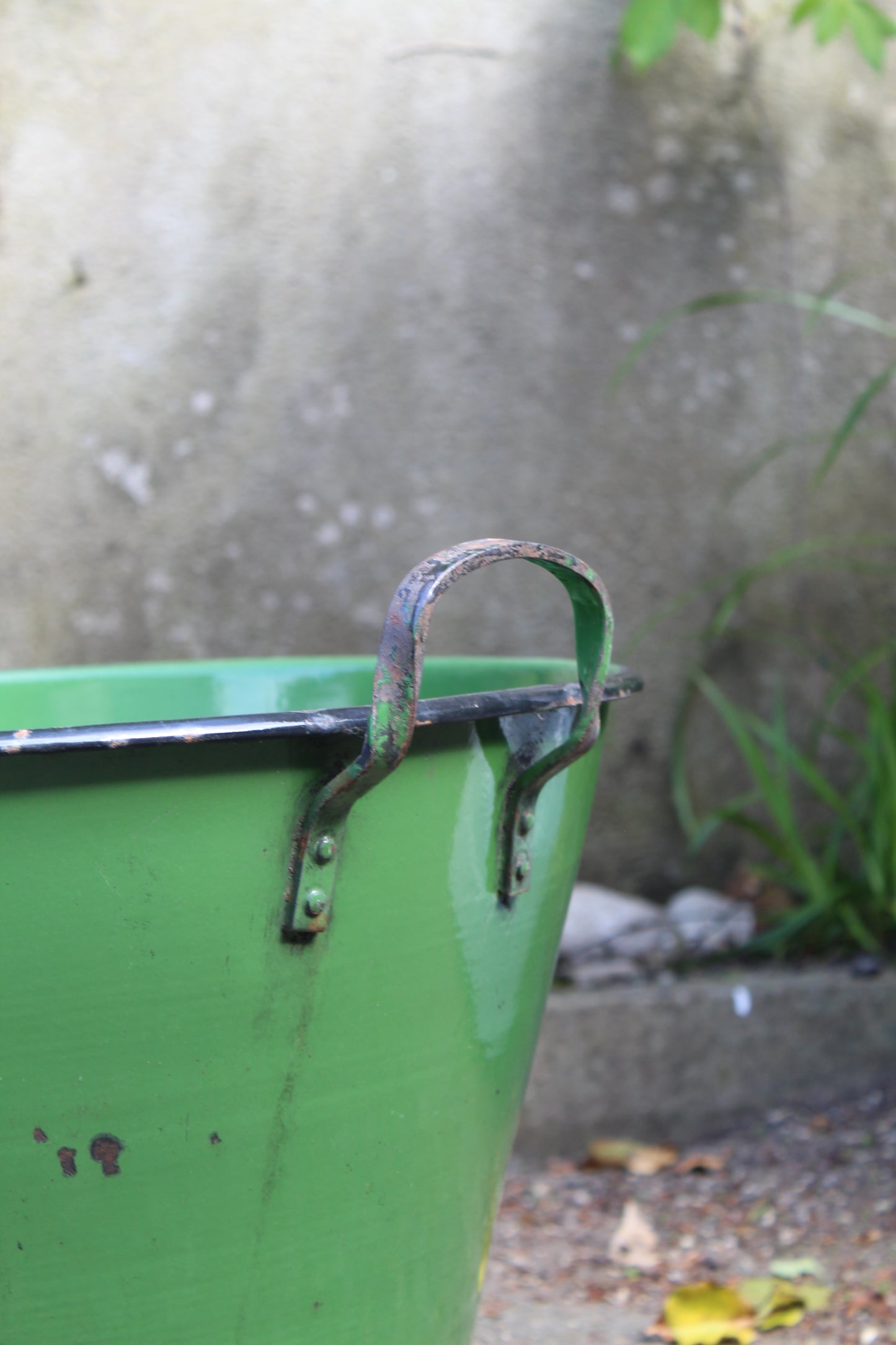 Vintage Enamel Planter in a Lovely Shade of Green