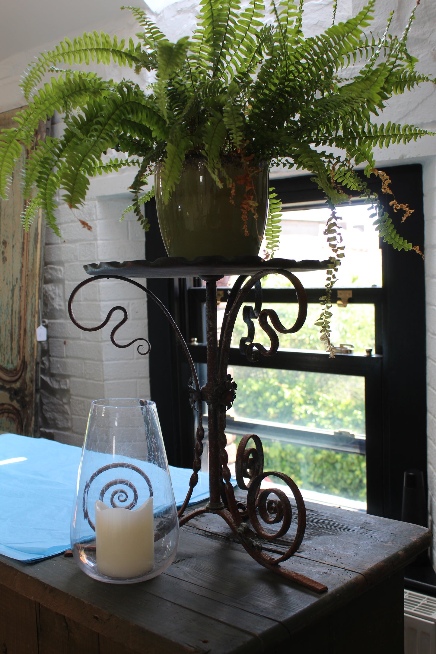 Victorian Cast Iron and Copper Garden Table/Plant Stand